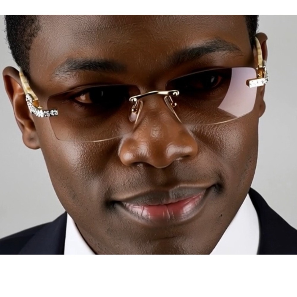 Rhinestone‎ Rimless Sunglasses Fashion Tinted Lens Eyewear Hip Hop Men Diamond